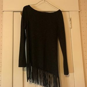White House Black Market, Women’s XS Black glittery sweater with fringe